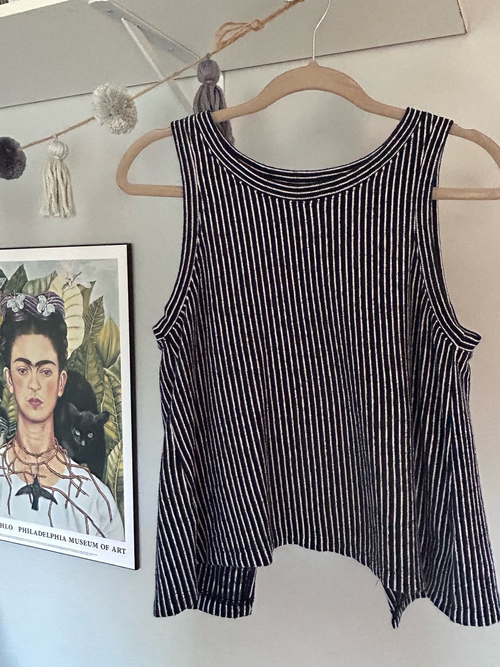 LOFT Striped Navy Back-Slit Sleeveless Top